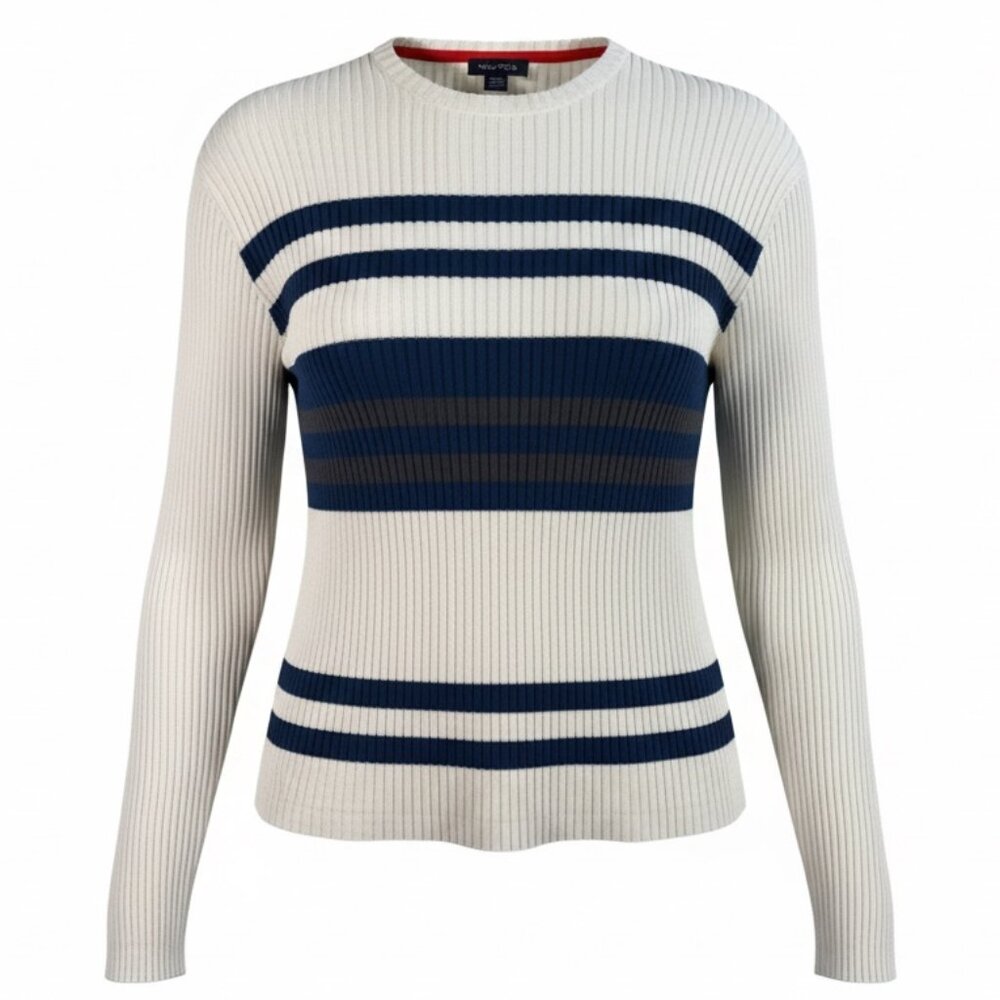 Vintage 90s Nautica Ribbed Cotton Sweater XXL Crewneck Striped Classic Coastal